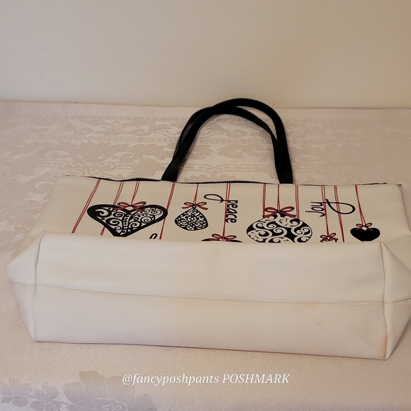 BRIGHTON holiday love notes tote bag purse w/logo heart zipper pull black red - Picture 7 of 17